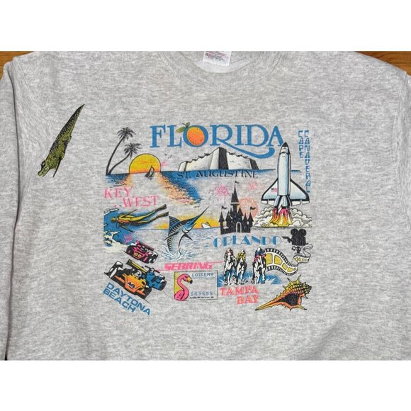 Vintage Florida Graphic Sweatshirt Hanes XL Made in USA 50/50 Grey Pullover - Picture 2 of 8